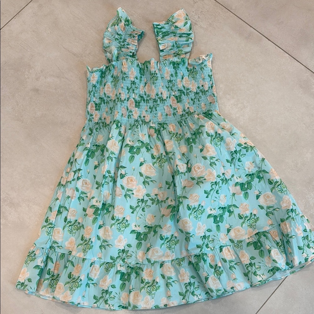 Hill House “The Nap Dress” Green Pleated Sundress with Flutter Sleeves, size 2XL